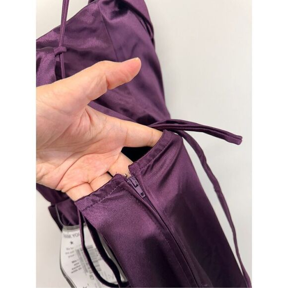 Speechless Pleated Side Slit Satin Gown Size Large Purple Lace‎ Up Maxi - Picture 9 of 12